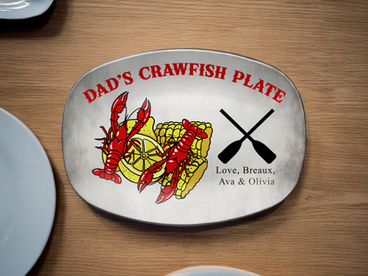Personalized Dad's Crawfish Plate, Crawfish Design With Corn On The Cob And Lemons, Paddles With Custom Kids Names