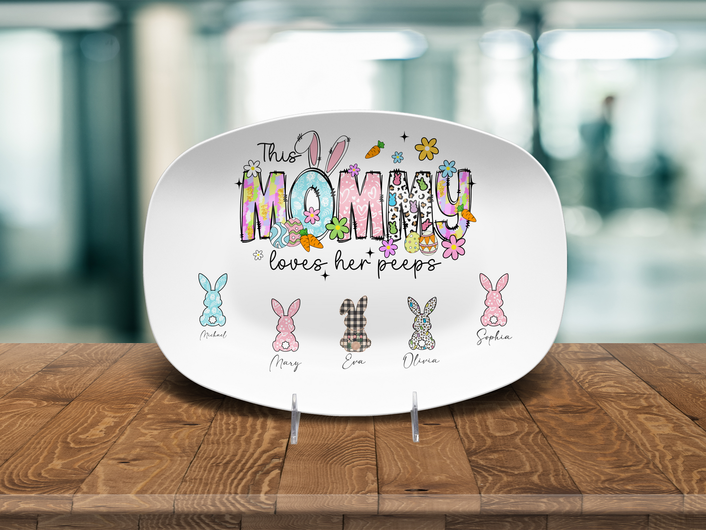 Personalized Easter Platter, Gift For Grandma, Mom, Mimi, Nana, Nanny, Gigi, Mama, Mother's Day, Pick Custom Bunny Peeps With Names On Plate