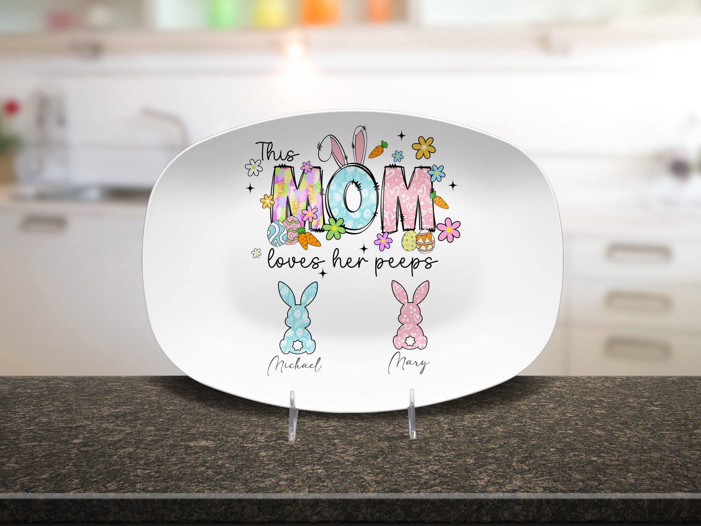 Personalized Easter Platter, Gift For Grandma, Mom, Mimi, Nana, Nanny, Gigi, Mama, Mother's Day, Pick Custom Bunny Peeps With Names On Plate