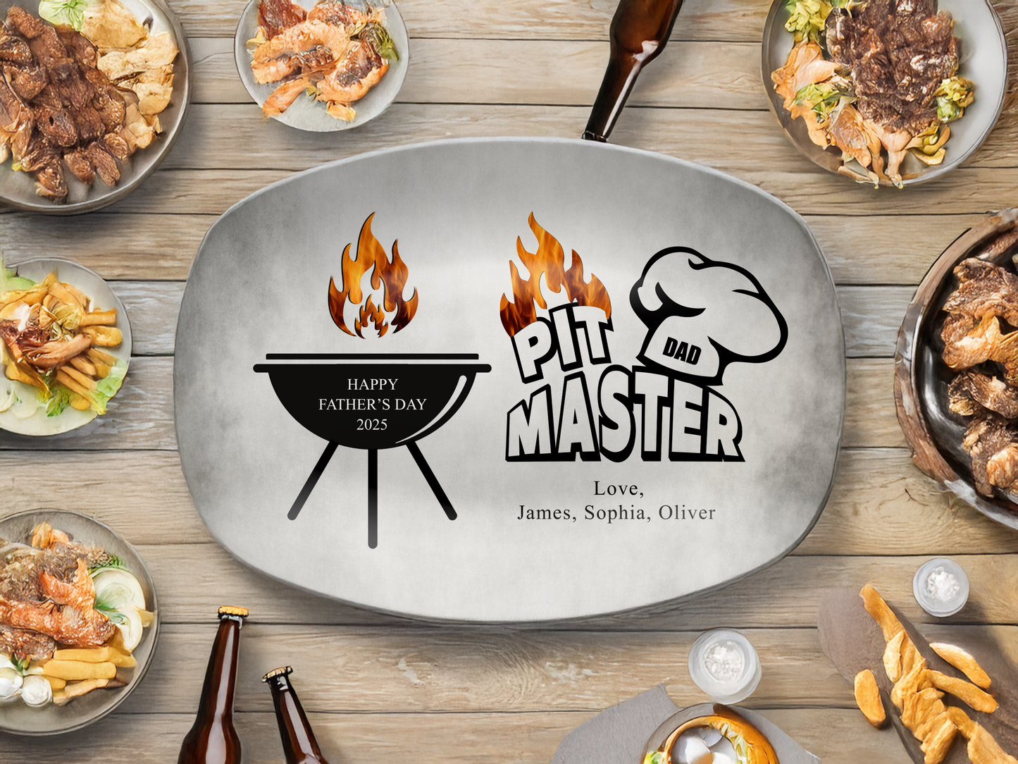 Personalized Grill Plate for Daddy, Papa, or Grandpa – Custom Names & Date – Father’s Day Gift Idea