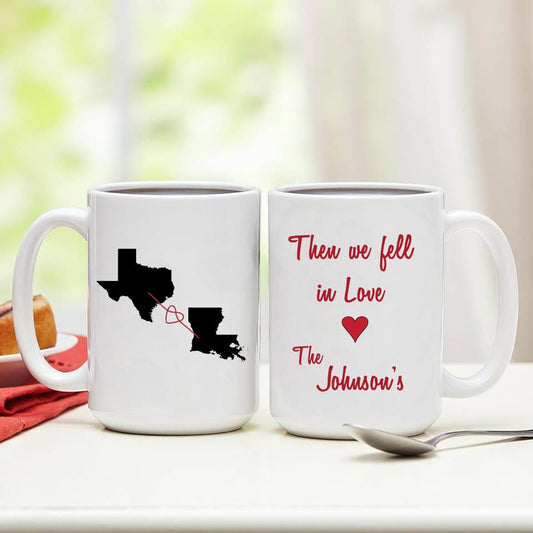 Personalized Lover's Coffee Cup From Two Different States, Far Apart Lovers