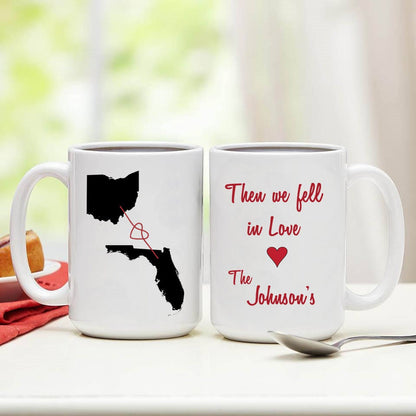 Personalized Lover's Coffee Cup From Two Different States, Far Apart Lovers