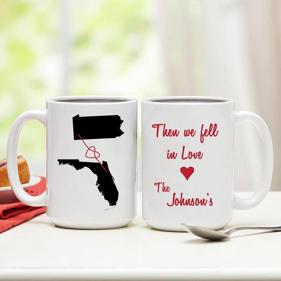 Personalized Lover's Coffee Cup From Two Different States, Far Apart Lovers