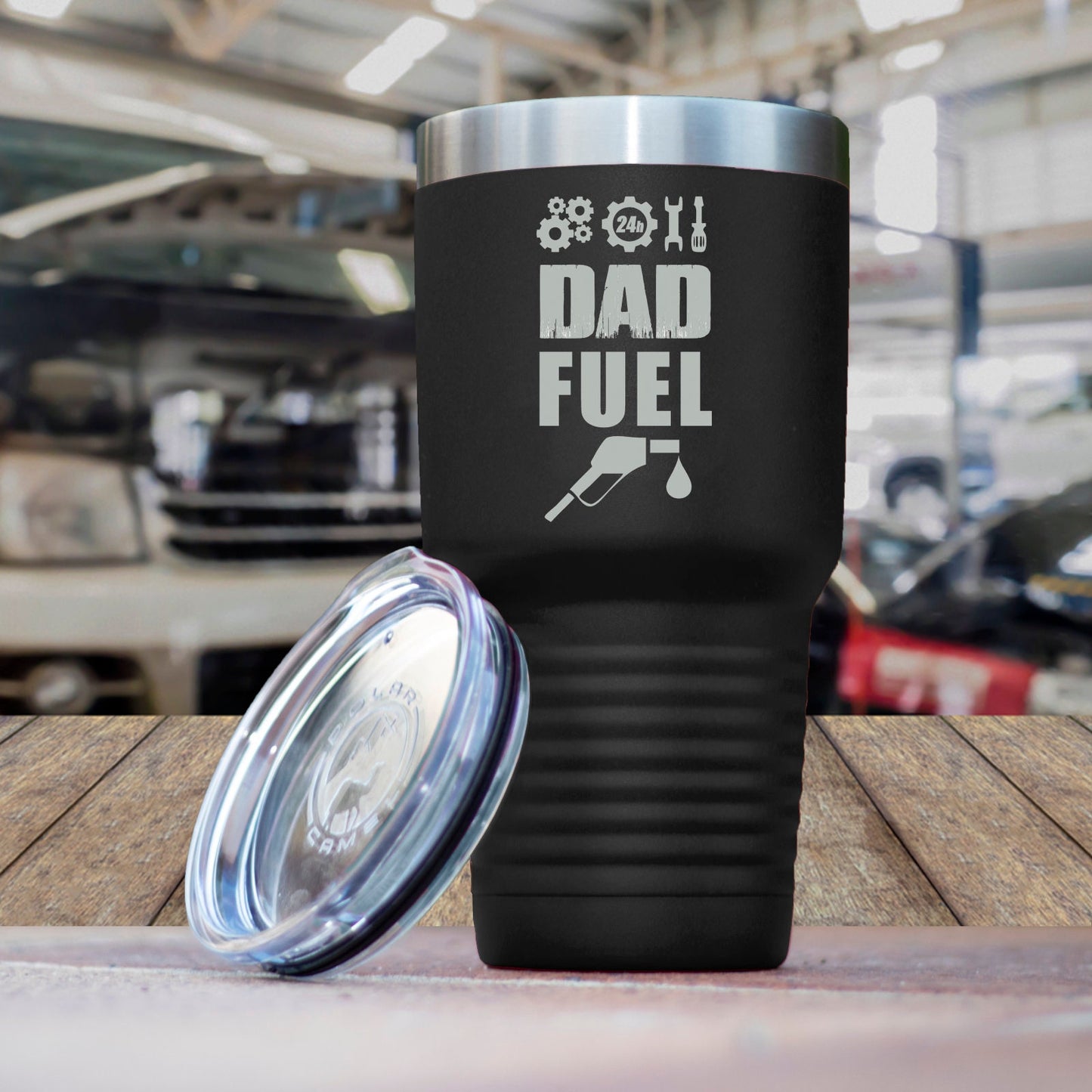 24 Hour Mechanic Dad Fuel, Dad Can Fix Anything, Father's Day Gift, Gift for Dad, Dad Polar Camel 30oz Ringneck Stainless Steel Tumbler