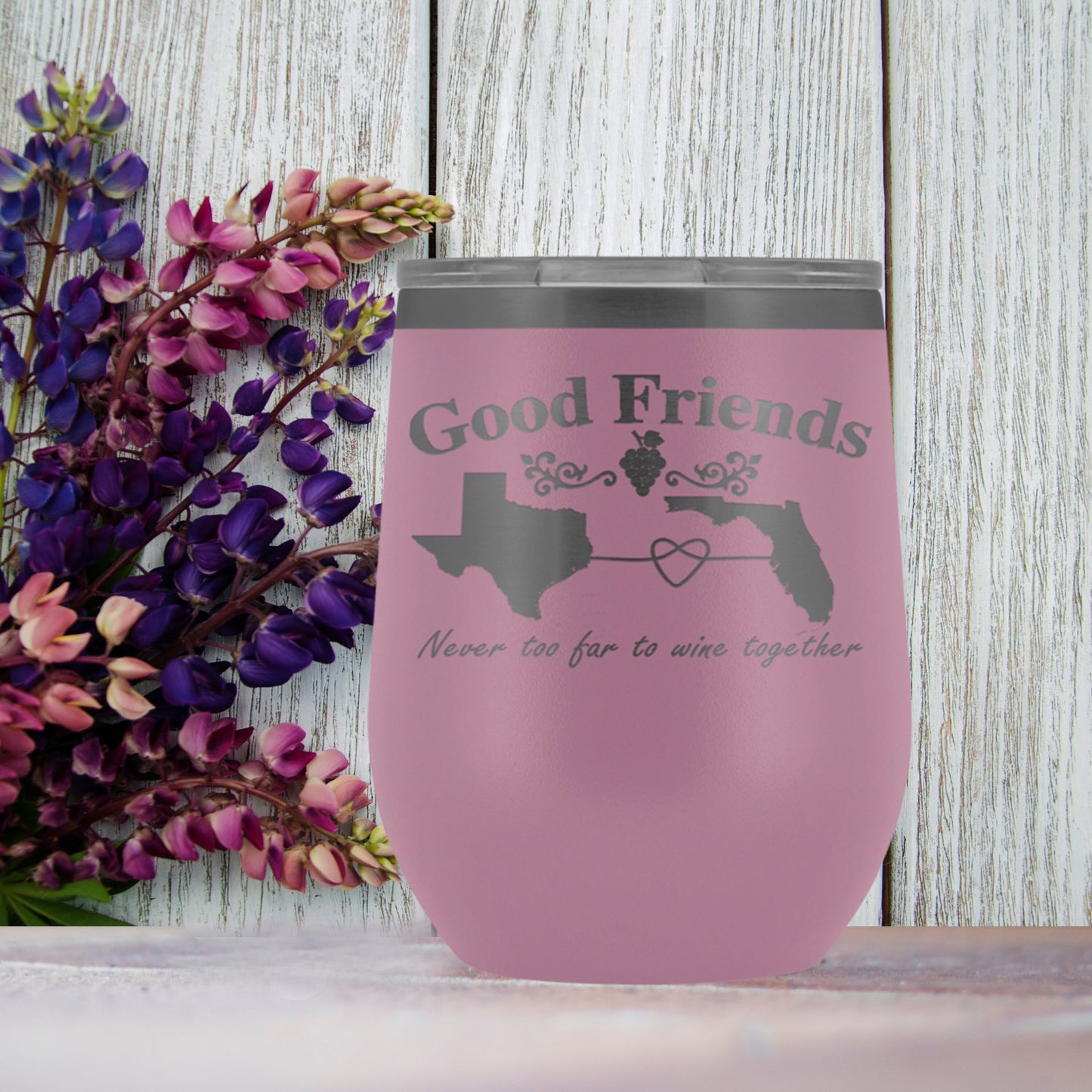 Personalized Good Friends Never Too Far To Wine Together Stemless Wine Tumbler