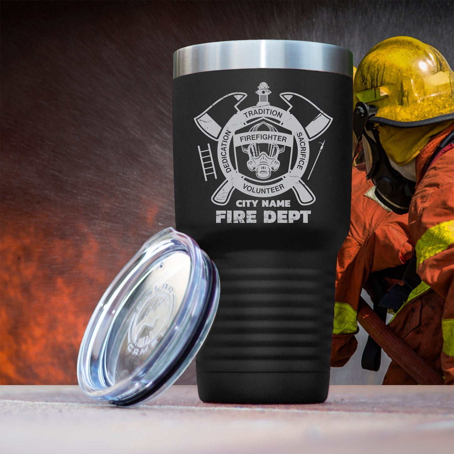 Firefighters Gift/Custom Engraved/Firefighter Coffee Cup/Polar Camel 30oz Ringneck Tumbler Laser Etched No Colored Art