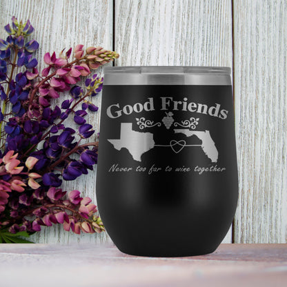 Personalized Good Friends Never Too Far To Wine Together Stemless Wine Tumbler