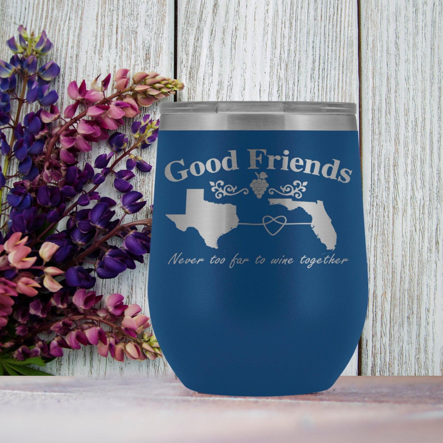 Personalized Good Friends Never Too Far To Wine Together Stemless Wine Tumbler