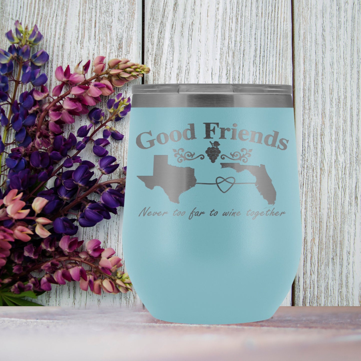 Personalized Good Friends Never Too Far To Wine Together Stemless Wine Tumbler