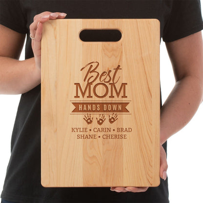 Best Mom Hands Down Cutting Board/Gift For Mom/Custom Personalized With Kids Names/Maple Wood Cutting Board