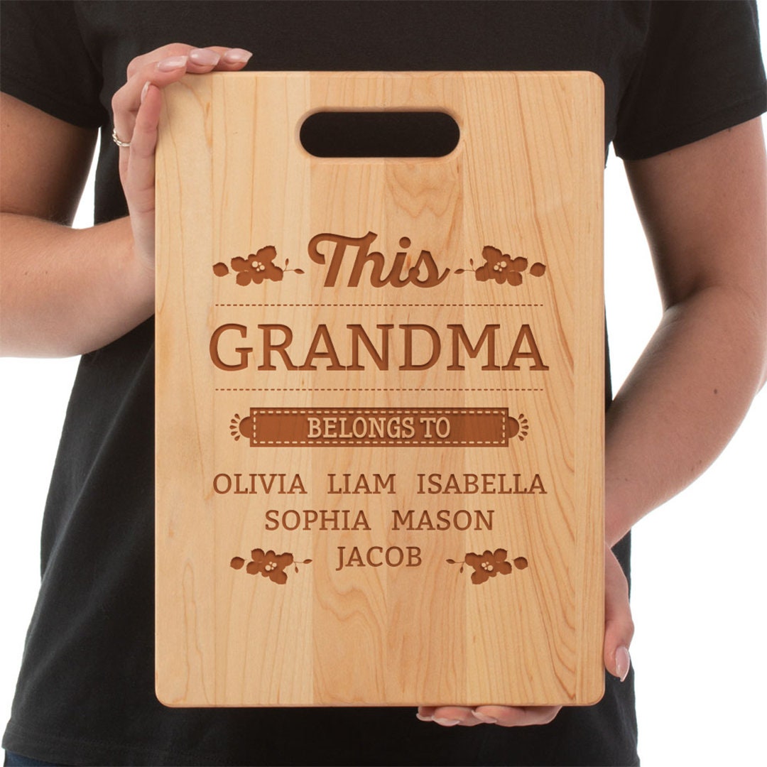 This Grandma Belongs To/Cutting Board/Gift For Grandma/Custom Personalized With GrandKids Names/Maple Wood Cutting Board