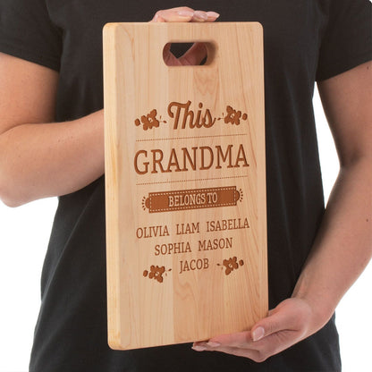 This Grandma Belongs To/Cutting Board/Gift For Grandma/Custom Personalized With GrandKids Names/Maple Wood Cutting Board