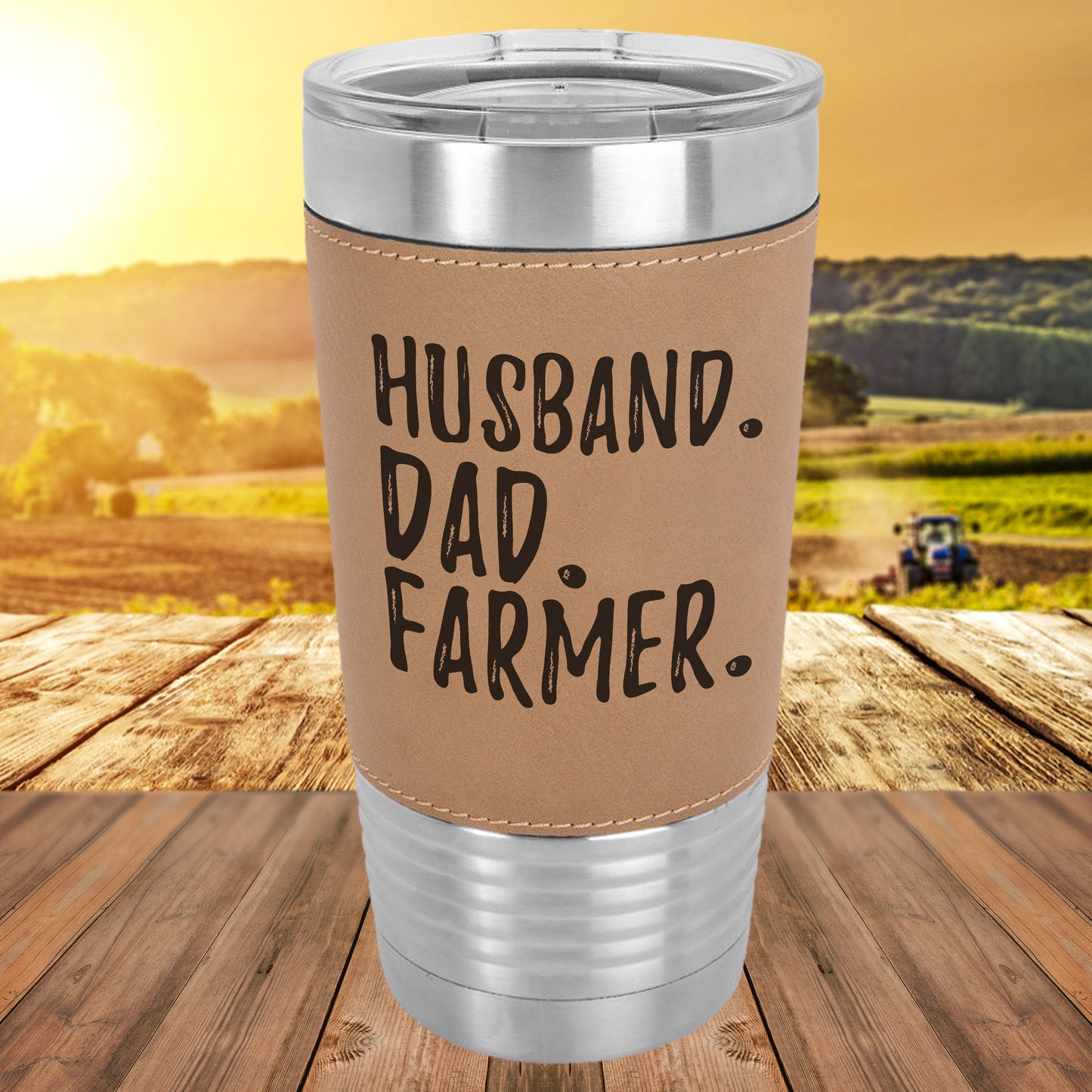 Husband Dad Farmer Polar Camel - 20 oz Laserable Leatherette Tumbler