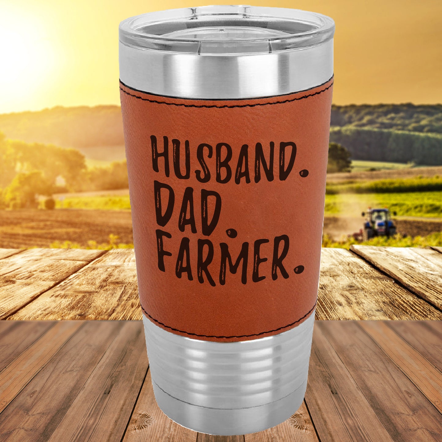 Husband Dad Farmer Polar Camel - 20 oz Laserable Leatherette Tumbler