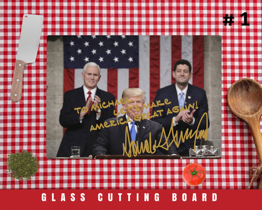 Personalized President Donald Trump Autographed Glass Cutting Board/ Trump Autographed Photo/ Funny Trump Gift/ Trump Glass Cutting Board