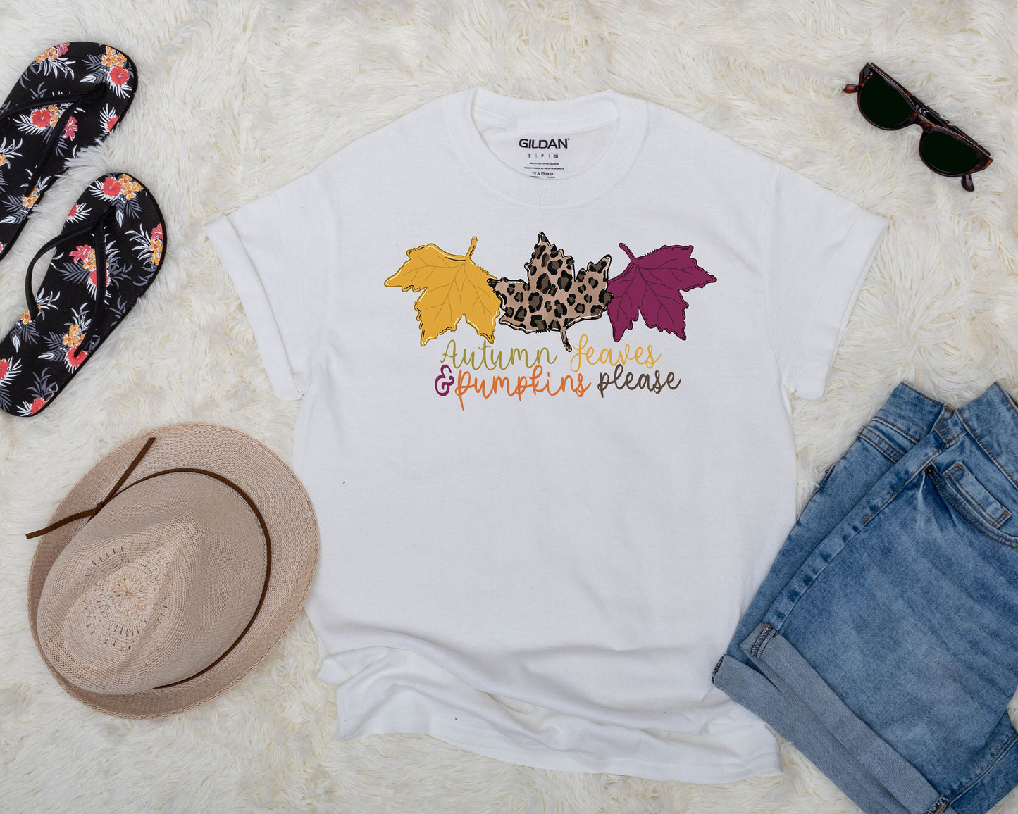 Autumn Leaves And Pumpkins Please Adult Ladies Classic Tees