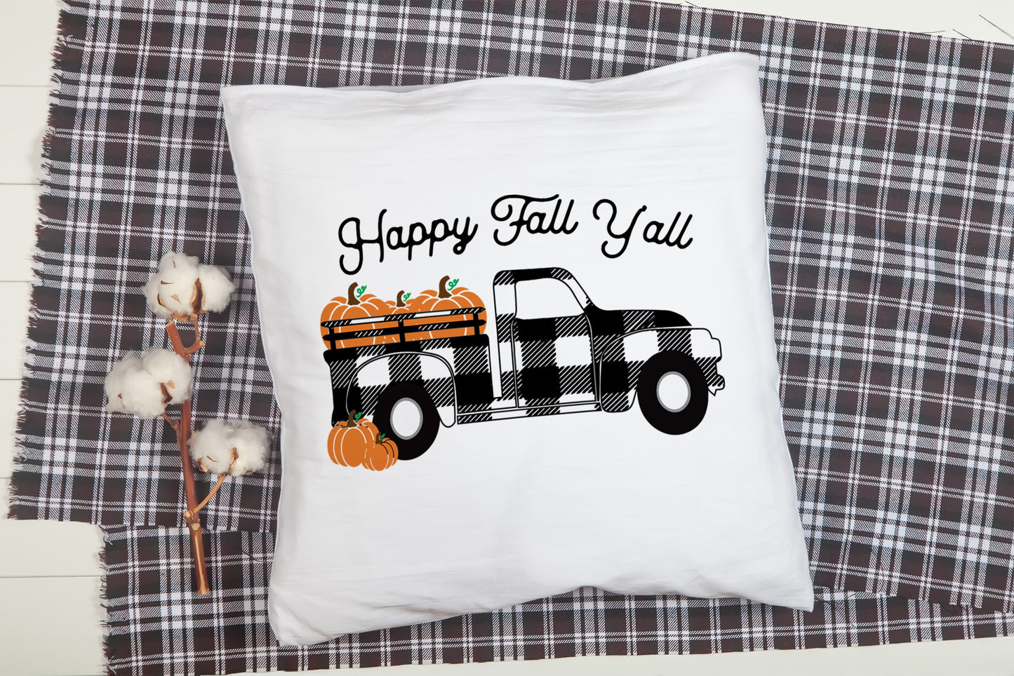 Fall Truck Pumpkin Plaid Pillow Case