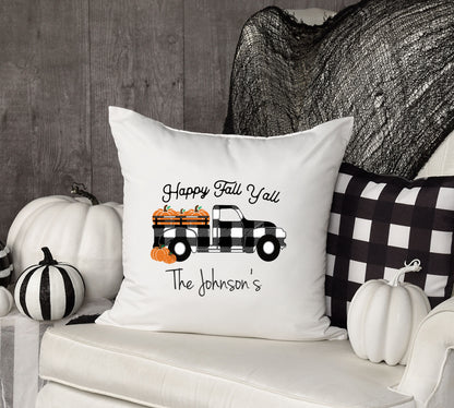 Personalized Fall Truck Pumpkin Plaid Pillow Case/Happy Fall Y'all