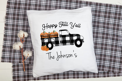 Personalized Fall Truck Pumpkin Plaid Pillow Case/Happy Fall Y'all