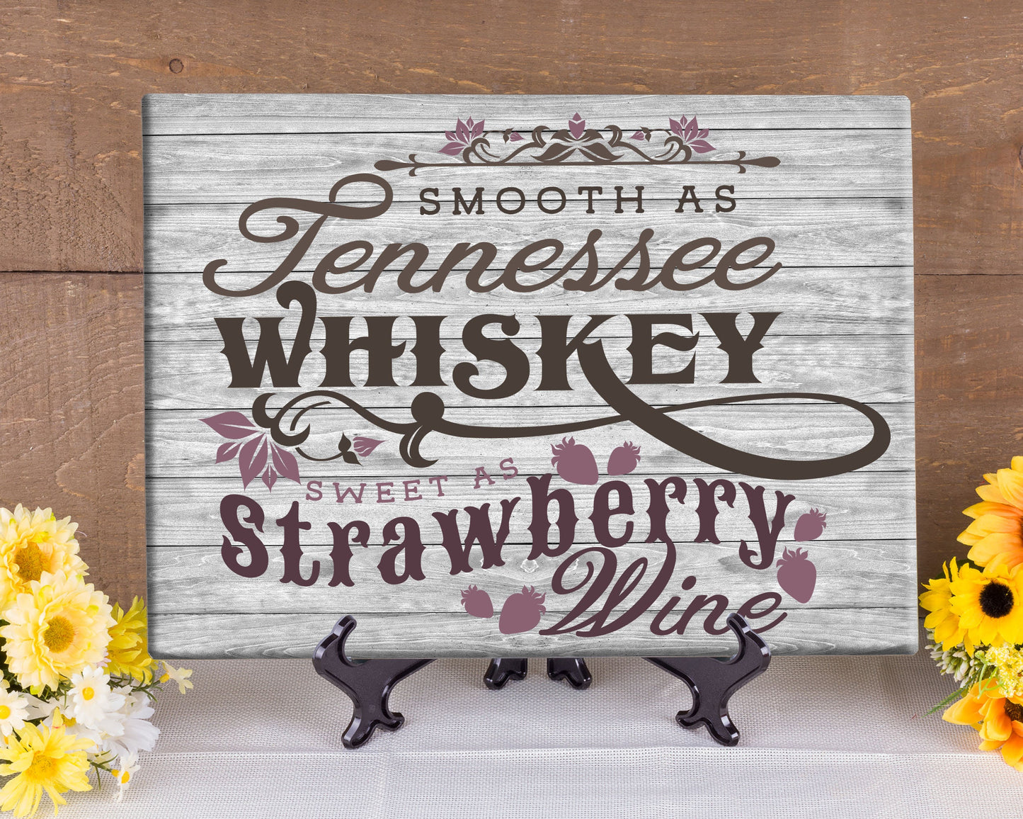 Smooth As Tennessee Whiskey Sweet As Strawberry Wine/ Strawberry Kitchen Decor/ Wedding Present/ Christmas Gift/ Glass Cutting Board