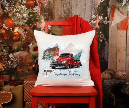 Red Christmas Pickup Truck/ Farmhouse Decor/ Farmhouse Christmas/ Pillow Case