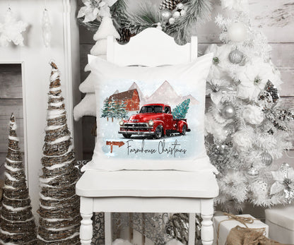 Red Christmas Pickup Truck/ Farmhouse Decor/ Farmhouse Christmas/ Pillow Case