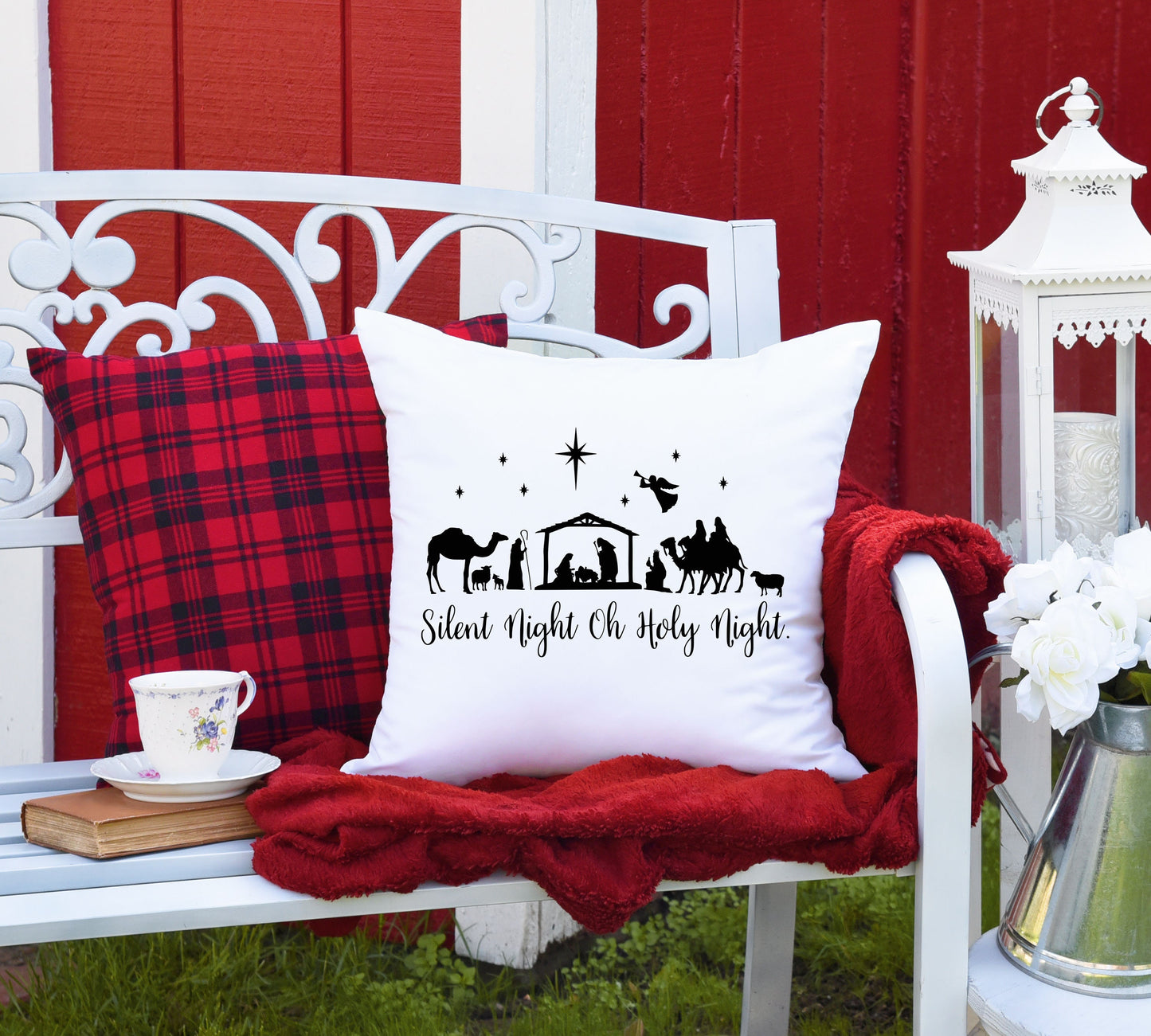 Silent Night Oh Holy Night/ Farmhouse Decor/ Farmhouse Christmas/Christmas Pillow Case