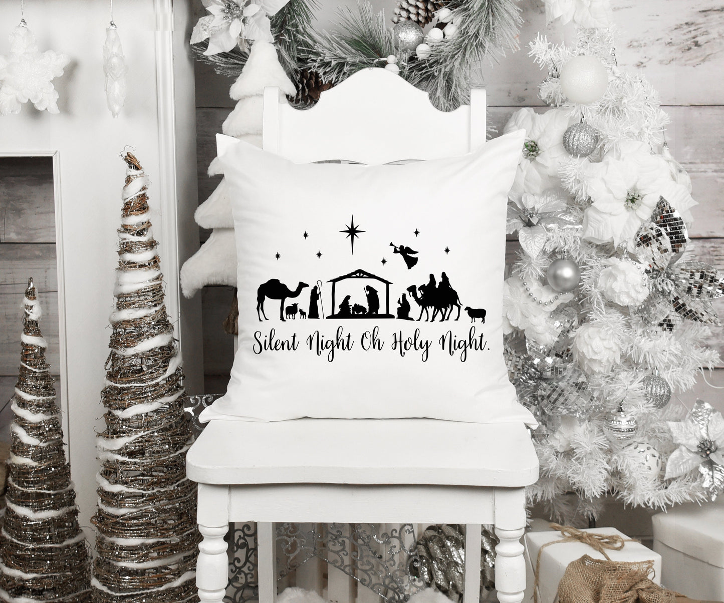 Silent Night Oh Holy Night/ Farmhouse Decor/ Farmhouse Christmas/Christmas Pillow Case