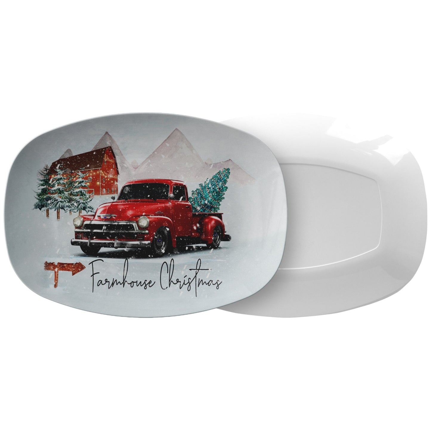 Red Farm Truck/ Farmhouse Christmas/ Serving Platter