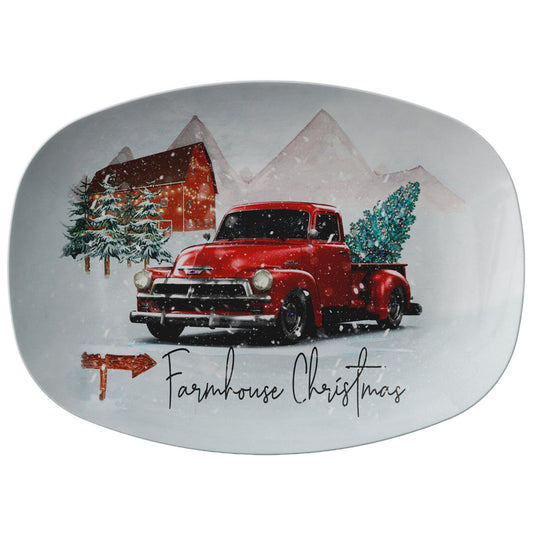 Red Farm Truck/ Farmhouse Christmas/ Serving Platter