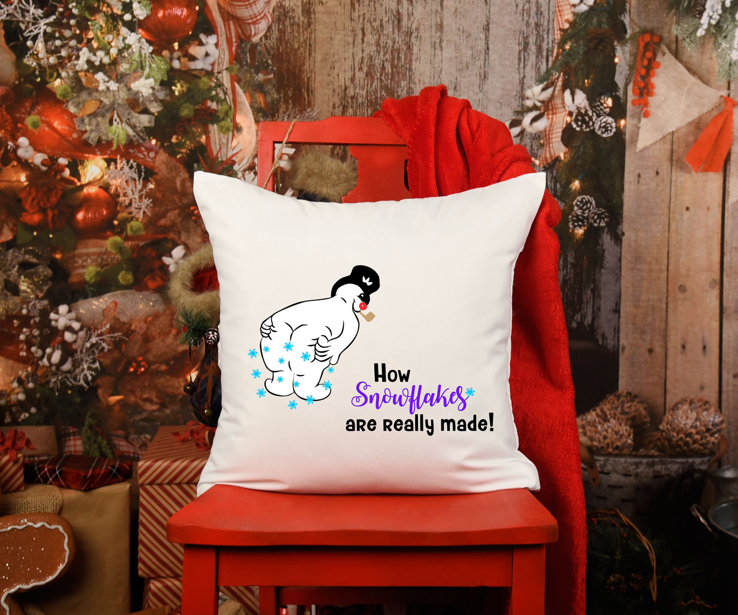 How Snowflakes Are Really Made/ Funny Snowman/ Farmhouse Decor/ Farmhouse Christmas/ Pillow Case