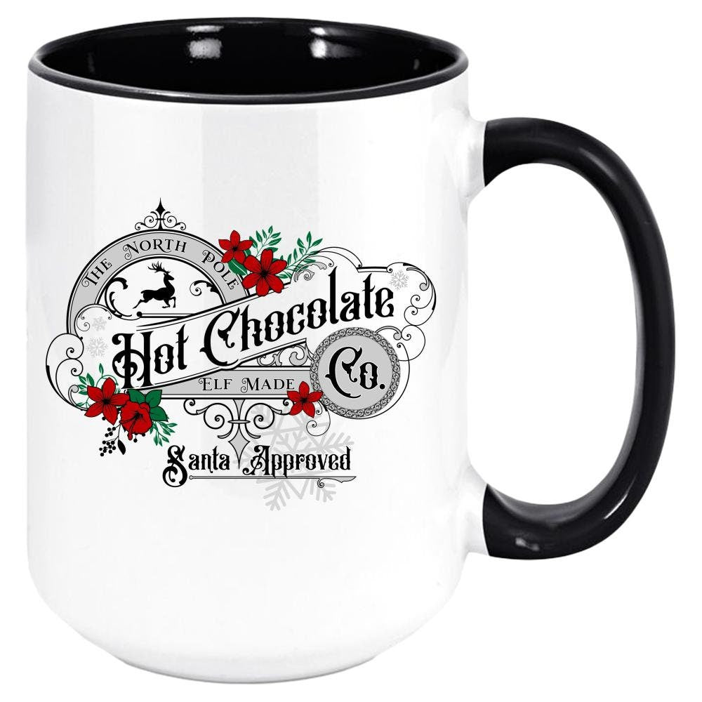 North Pole Hot Chocolate Company/ Old Style Country/ Farmhouse Christmas Decor/ White With Colored Inside and Handle