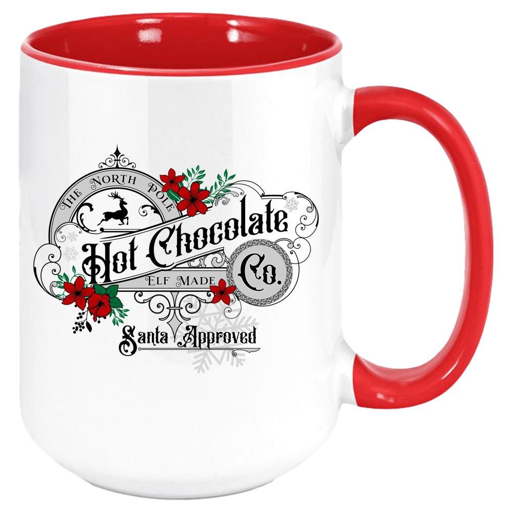 North Pole Hot Chocolate Company/ Old Style Country/ Farmhouse Christmas Decor/ White With Colored Inside and Handle