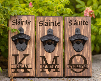 Slainte Wall Hanging Bottle Opener/ Personalized With Family Name/ Irish Australians/ Irish Beer Drinker Gift/ Man Cave Décor