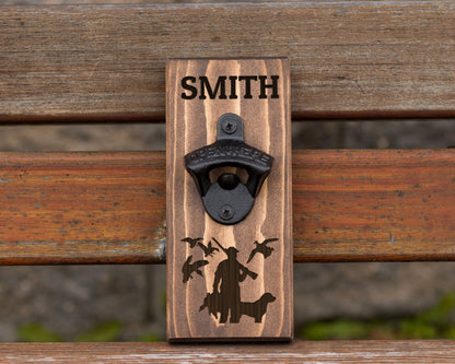 Wall Hanging Bottle Opener/Personalized Duck Hunter With Dog/ Laser Engraved With Hunters Name/Hunting Gift For Man