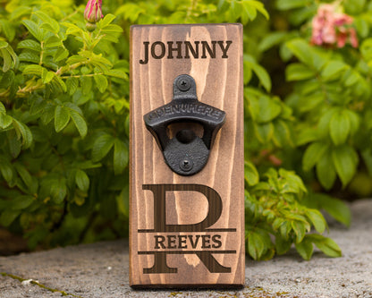 Wall Hanging Bottle Opener/ Personalized With Name/ Monogram Letter/ Man Cave Gift