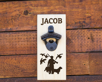 Wall Hanging Bottle Opener/Personalized Duck Hunter With Dog/ Laser Engraved With Hunters Name/Hunting Gift For Man