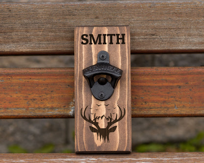 Wall Hanging Bottle Opener/ Personalized Whitetail Deer Scene/Trophy Buck/ Hunting Gift For Men