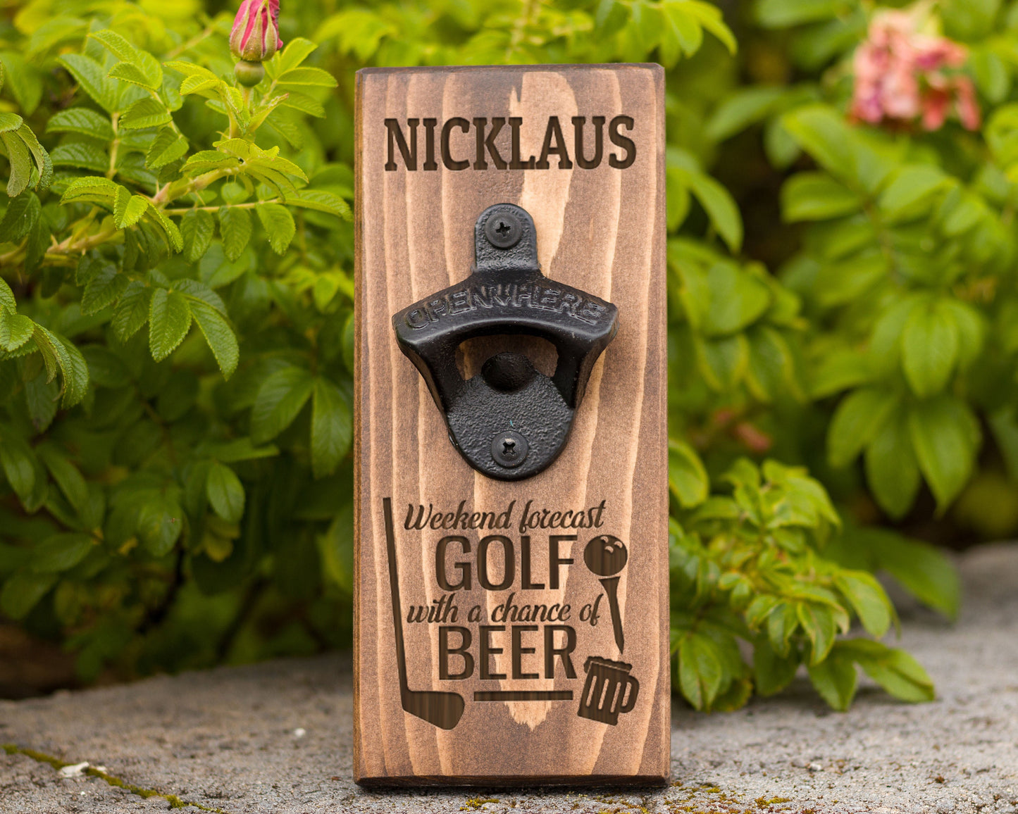 Wall Hanging Bottle Opener/ Personalized With Name/Weekend Forecast Golf With A Chance Of Beer/ Father's Day Gift