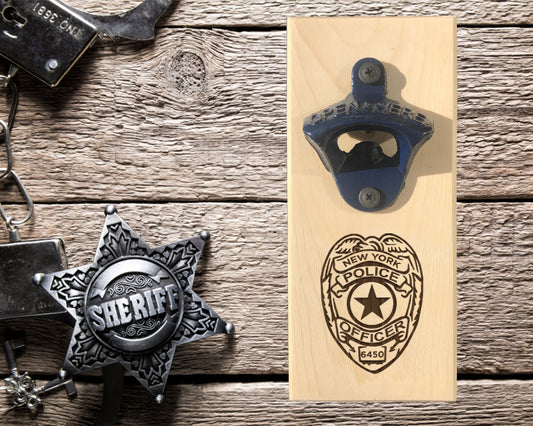 Wall Hanging/ Wall Mount Bottle Opener/ Personalized Policeman Badge/ Police Gift Idea/ Police Dad/Beer Bottle Opener/ Beer Lover Gift