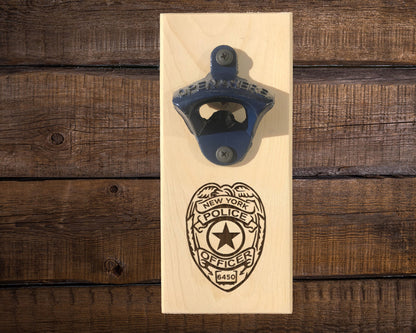 Wall Hanging/ Wall Mount Bottle Opener/ Personalized Policeman Badge/ Police Gift Idea/ Police Dad/Beer Bottle Opener/ Beer Lover Gift