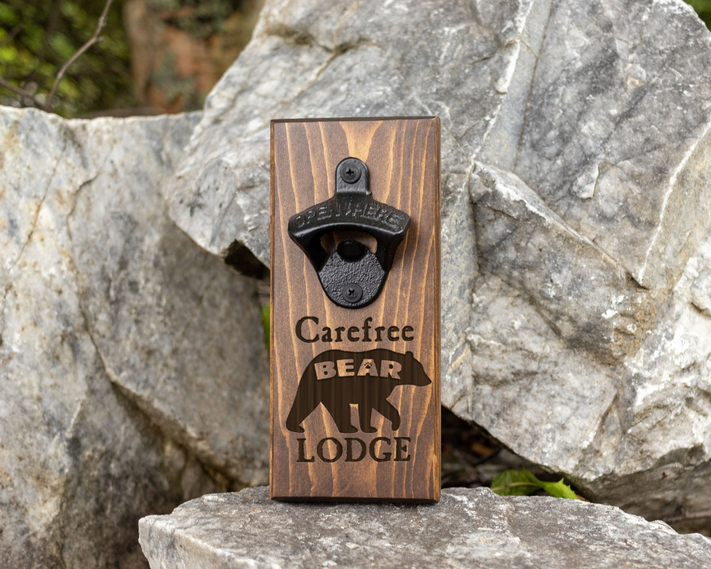 Wall Hanging Bottle Opener/ Personalized Bear Logo/ Add Your Own Text/ Name