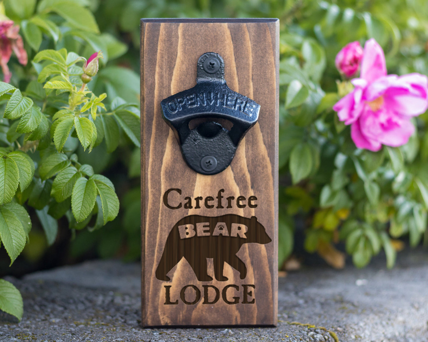 Wall Hanging Bottle Opener/ Personalized Bear Logo/ Add Your Own Text/ Name