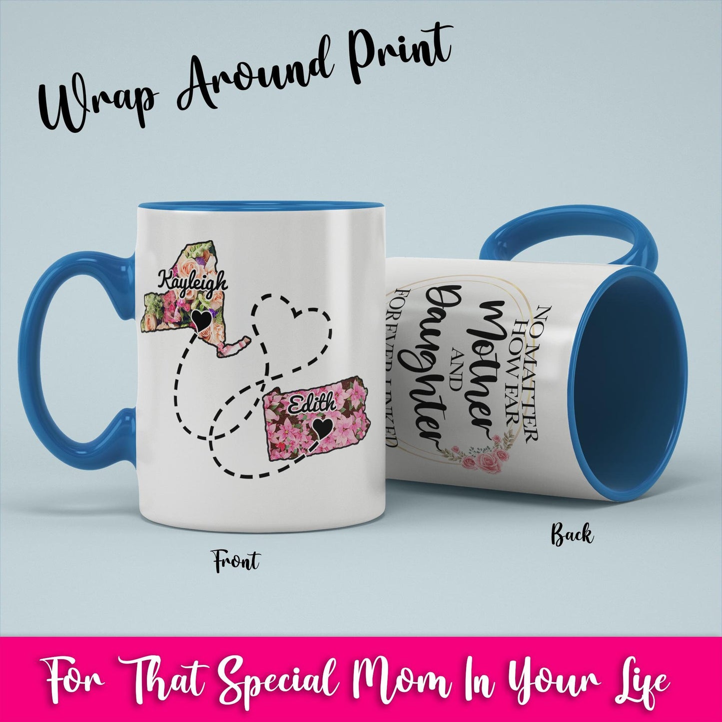 Personalized Coffee Mug From Two Different States, No Matter How Far Mother And Daughter Forever Linked Together, Long Distance Mothers Gift