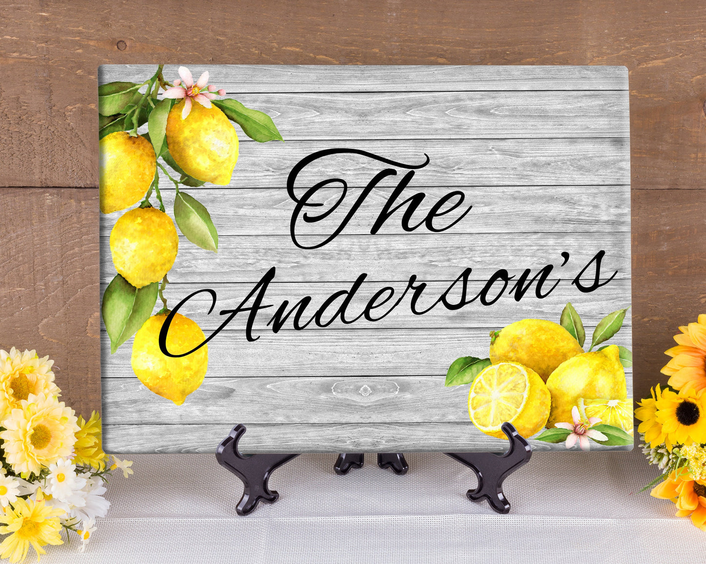 Personalized Lemon Glass Cutting Board/ Custom Name Lemon Kitchen Decor/ Farmhouse Decor/ Wedding Present/ House Warming Present