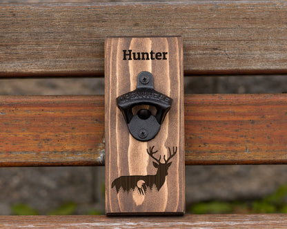 Wall Hanging Bottle Opener/ Personalized Whitetail Deer In Moonlight/Trophy Buck/ Hunting Gift For Men