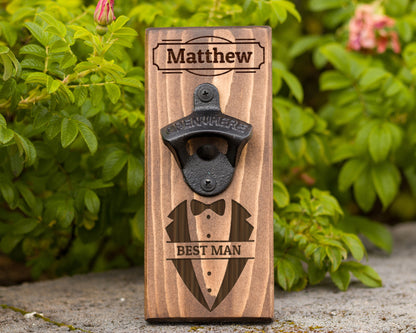 Wall Hanging Bottle Opener/ Personalized With Name/ Tuxedo With Grooms Name/ Best Man Name/ Wedding Gift/ Man Cave Gift