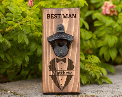 Wall Hanging Bottle Opener/ Personalized With Name/ Tuxedo With Grooms Name/ Best Man Name/ Wedding Gift/ Man Cave Gift