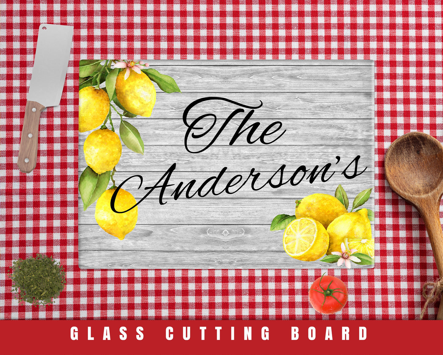 Personalized Lemon Glass Cutting Board/ Custom Name Lemon Kitchen Decor/ Farmhouse Decor/ Wedding Present/ House Warming Present