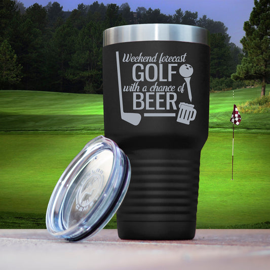 Weekend Forecast Golf With A Chance Of Beer/ Father's Day Gift/ Golf Lover and Beer/ Polar Camel - 30 oz Ringneck Tumbler